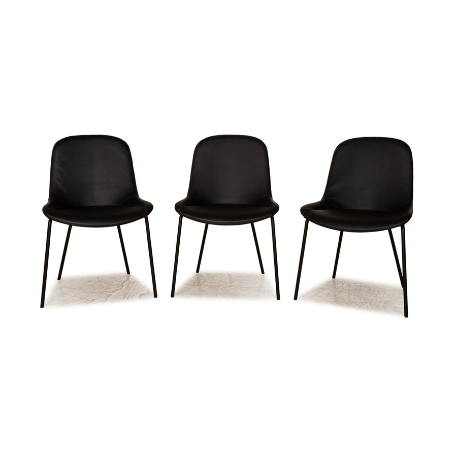 Lot de 3 chaises en cuir Walter Knoll Sheru noir salle à manger