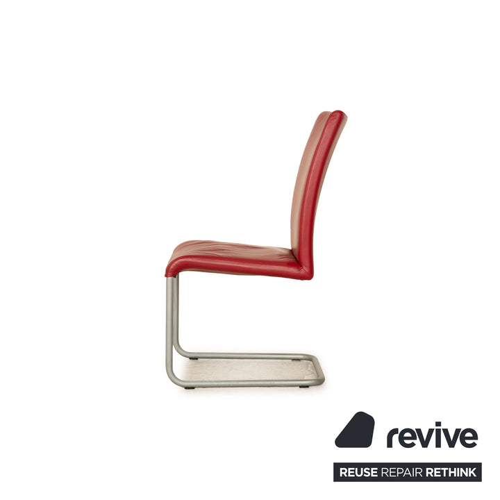 Set of 4 Hülsta D2 leather chairs red dining room