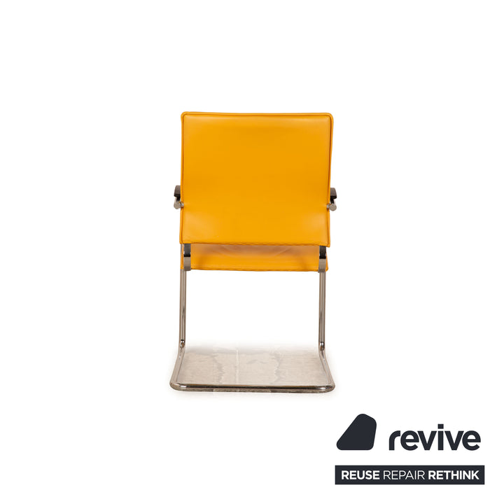 Lot de 4 chaises en cuir Thonet S 74 / S74 jaune noir chaises de conférence cantilever vintage