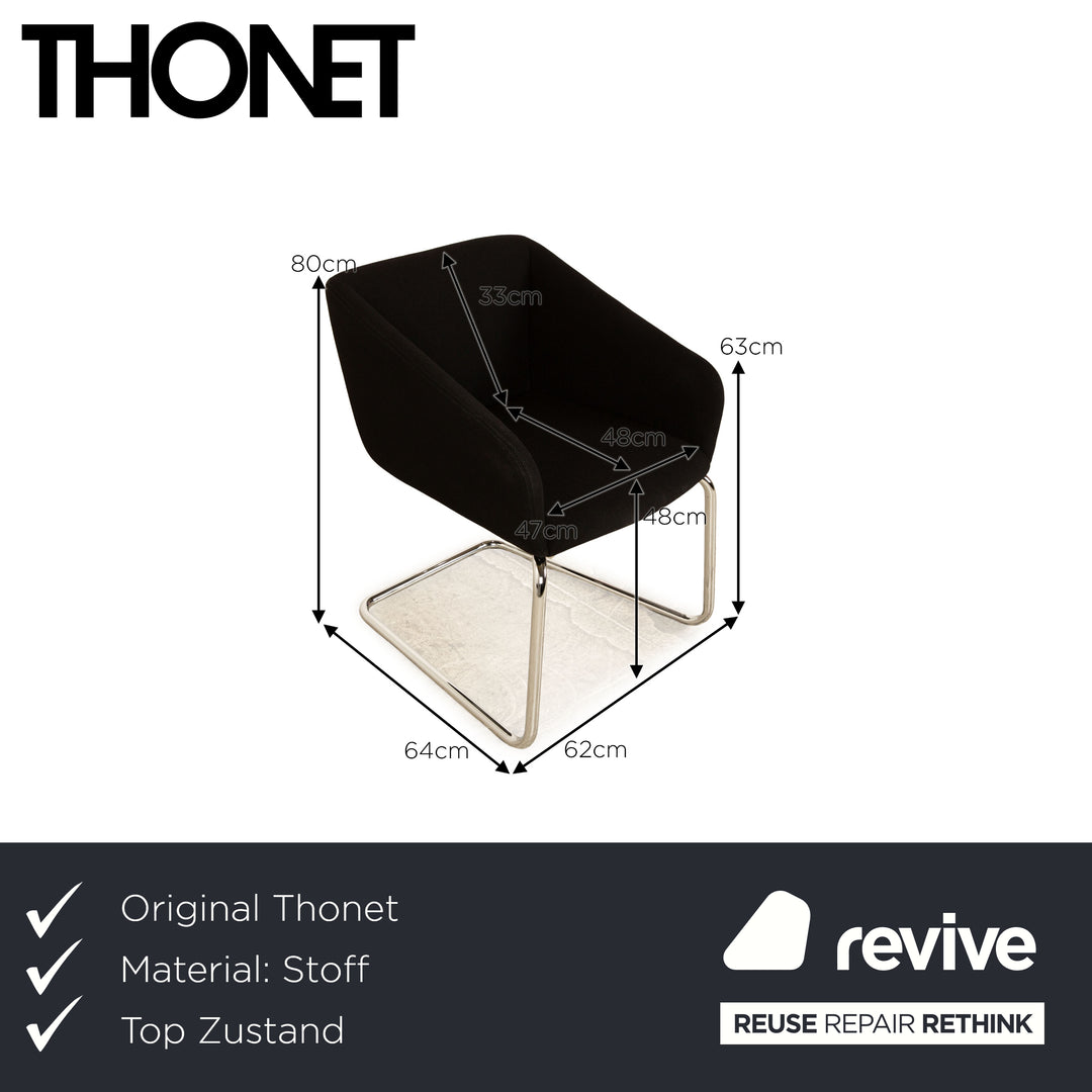 Lot de 4 chaises Thonet S893 en tissu noir cantilever