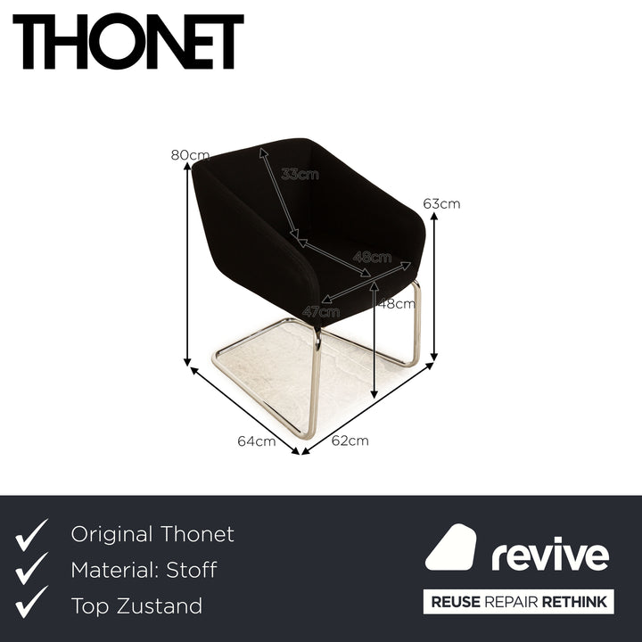 Lot de 4 chaises Thonet S893 en tissu noir cantilever