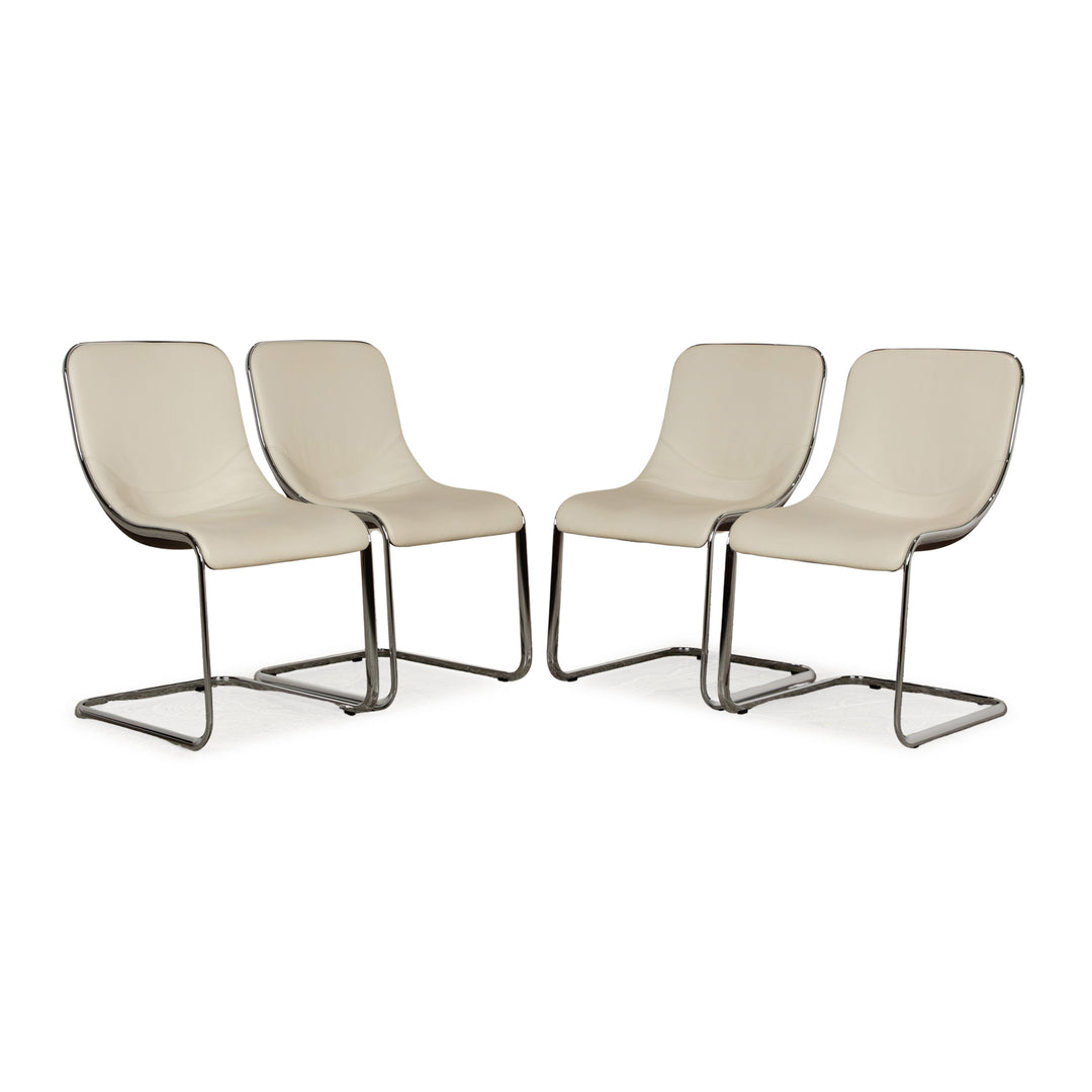 Set of 4 Venjakob Lova leather fabric chairs cream