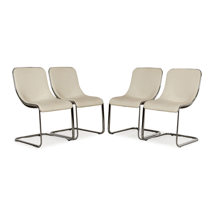 Set of 4 Venjakob Lova leather fabric chairs cream