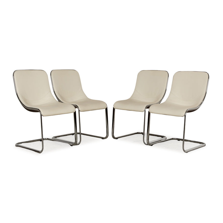Set of 4 Venjakob Lova leather fabric chairs cream