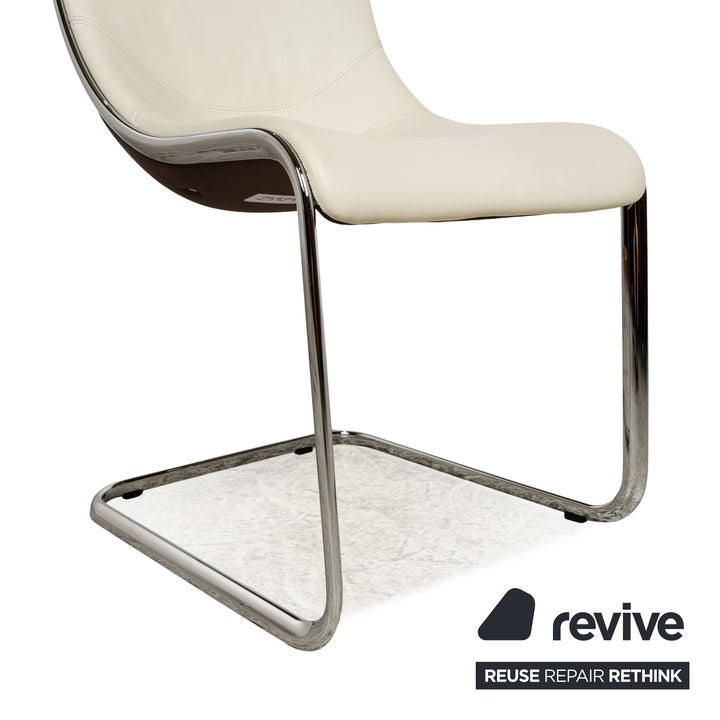 Set of 4 Venjakob Lova leather fabric chairs cream
