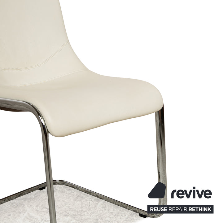 Set of 4 Venjakob Lova leather fabric chairs cream