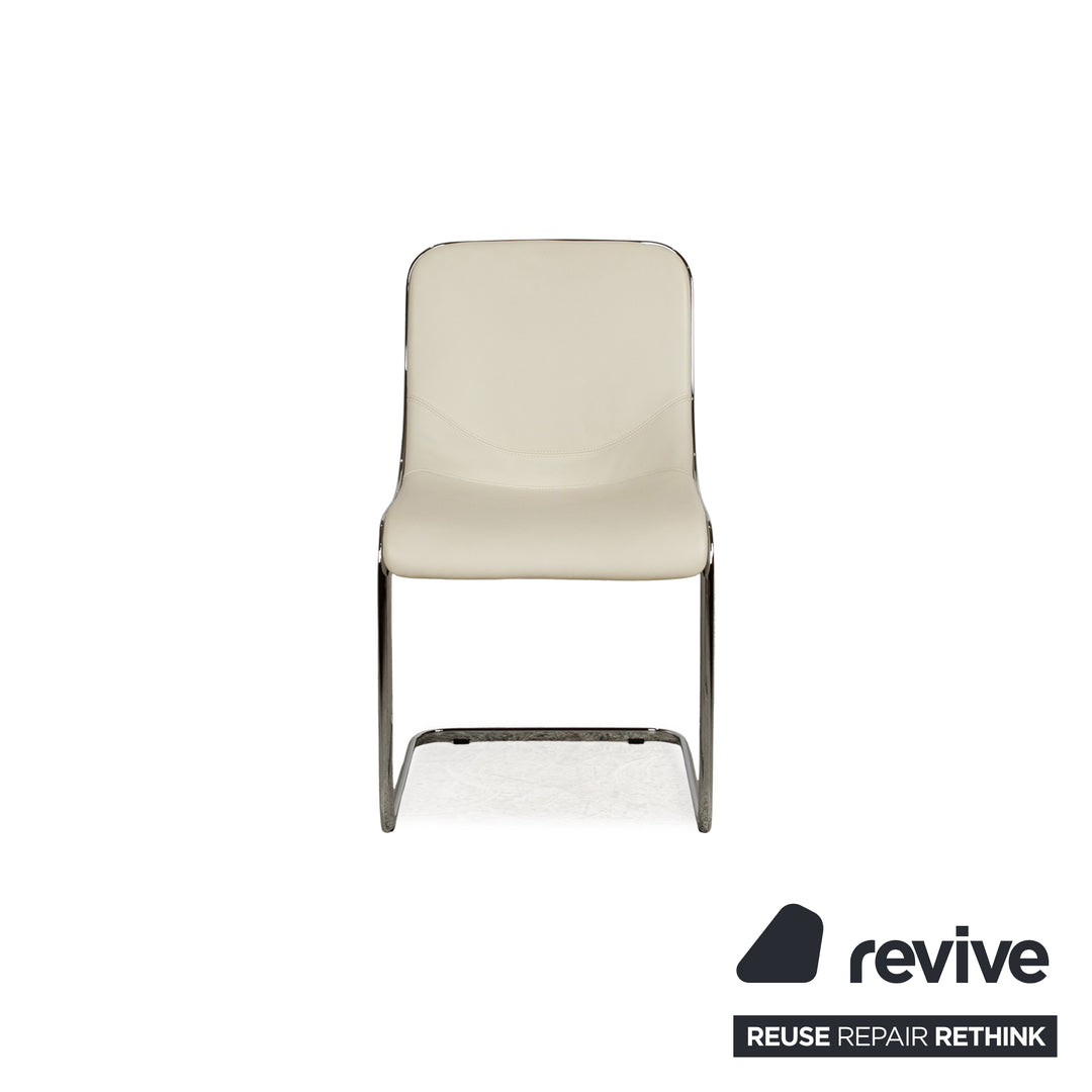 Set of 4 Venjakob Lova leather fabric chairs cream