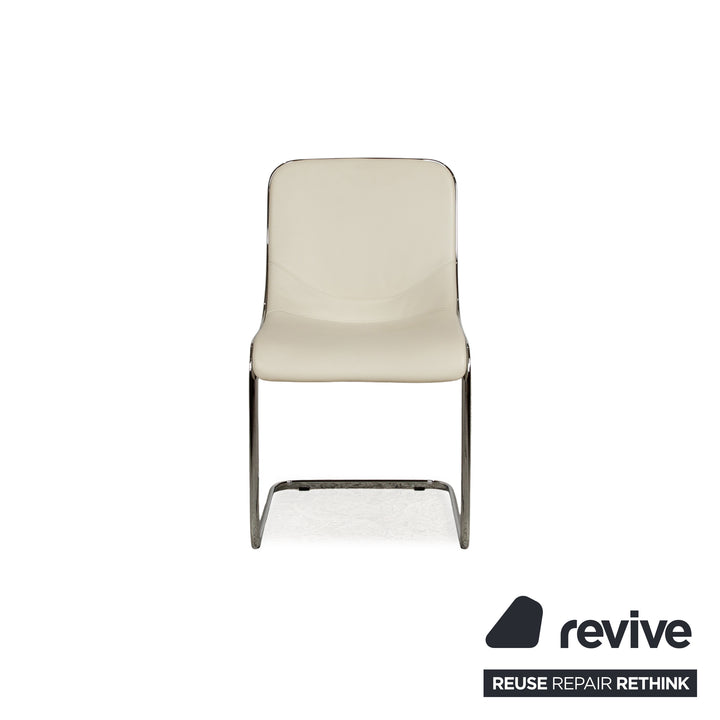 Set of 4 Venjakob Lova leather fabric chairs cream