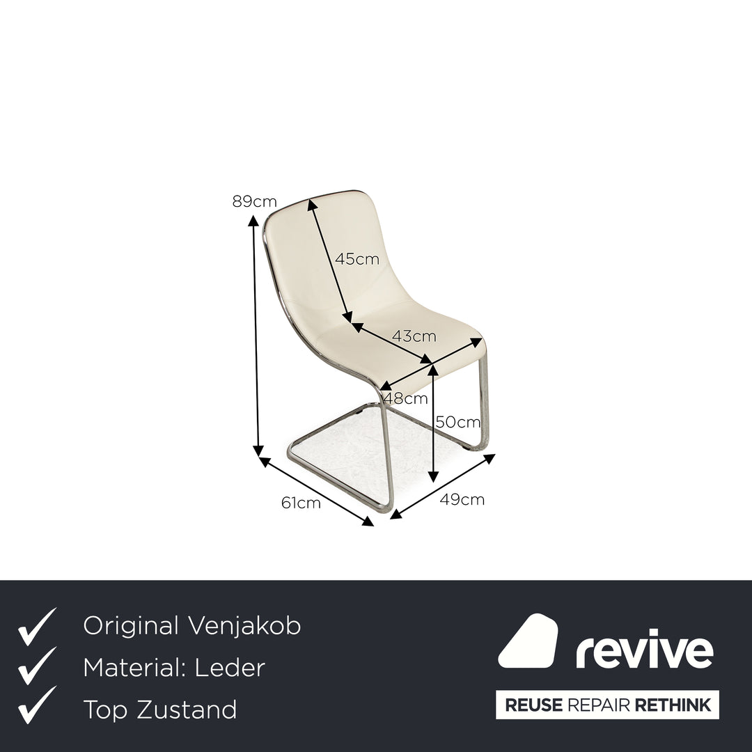 Set of 4 Venjakob Lova leather fabric chairs cream