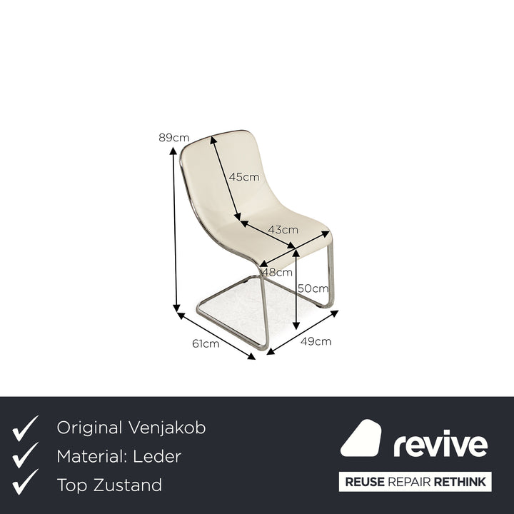 Set of 4 Venjakob Lova leather fabric chairs cream