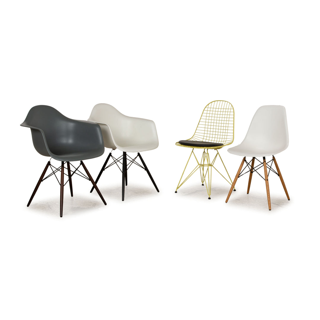 Lot de 4 chaises Vitra DAW DSW DRK-2 en plastique blanc gris jaune