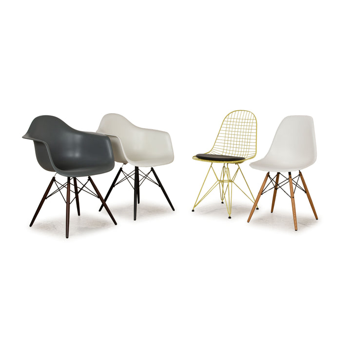 Lot de 4 chaises Vitra DAW DSW DRK-2 en plastique blanc gris jaune