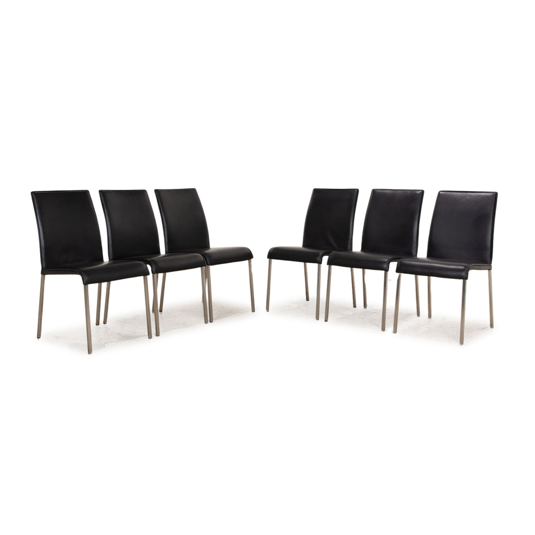 Set of 6 Ronald Schmitt Leather Chairs Black Dining Room