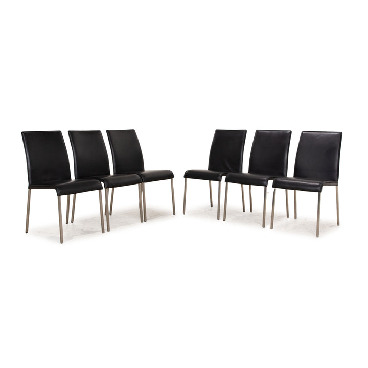 Set of 6 Ronald Schmitt Leather Chairs Black Dining Room