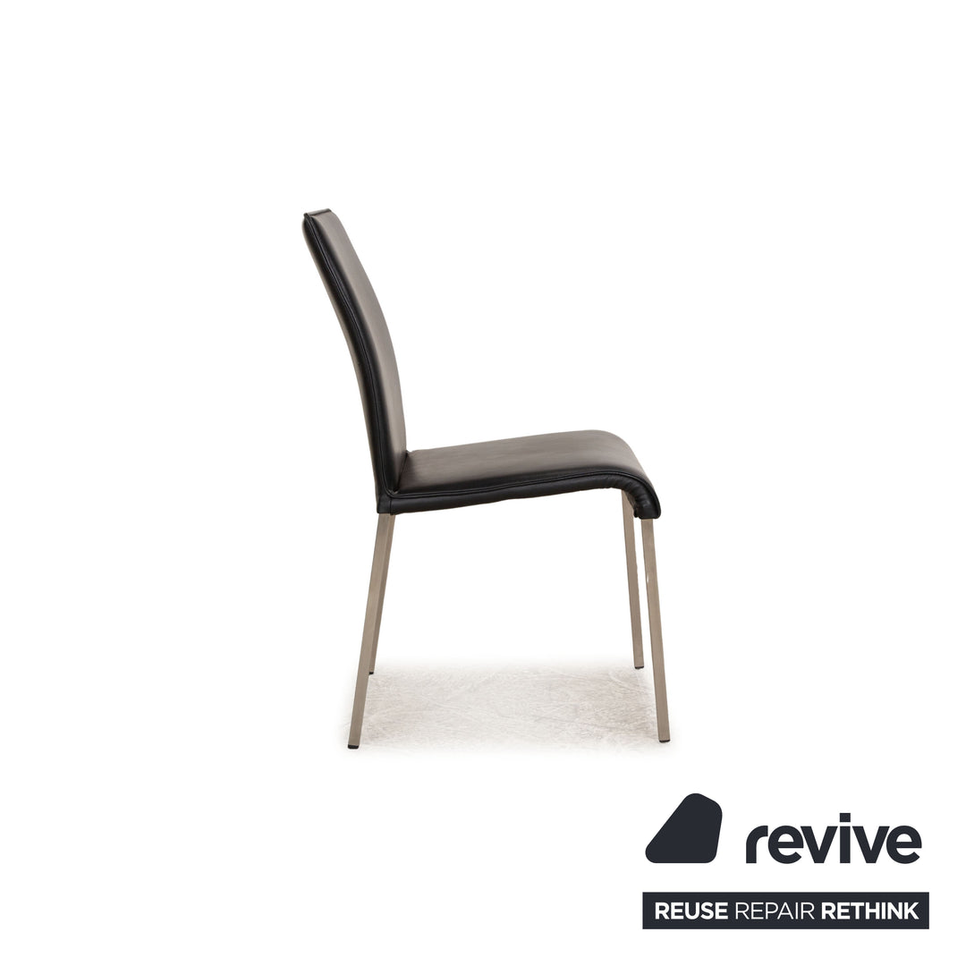 Set of 6 Ronald Schmitt Leather Chairs Black Dining Room