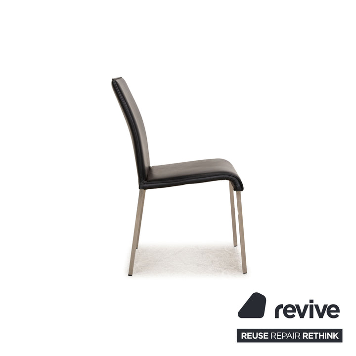 Set of 6 Ronald Schmitt Leather Chairs Black Dining Room