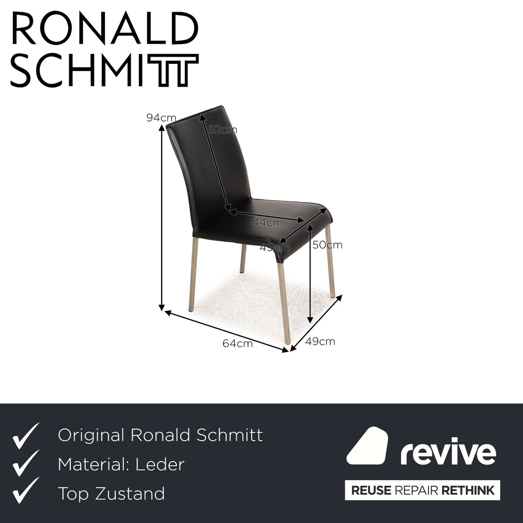 Set of 6 Ronald Schmitt Leather Chairs Black Dining Room