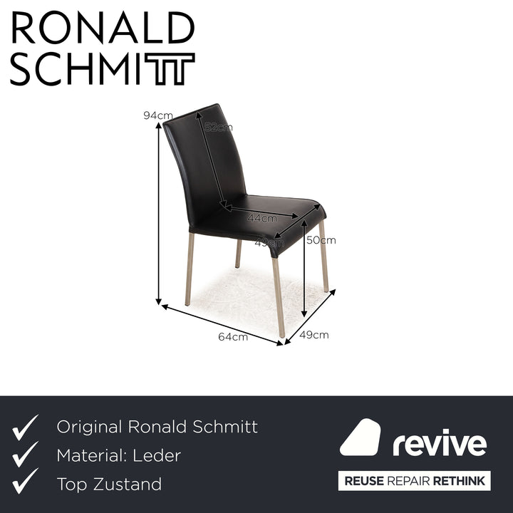 Set of 6 Ronald Schmitt Leather Chairs Black Dining Room