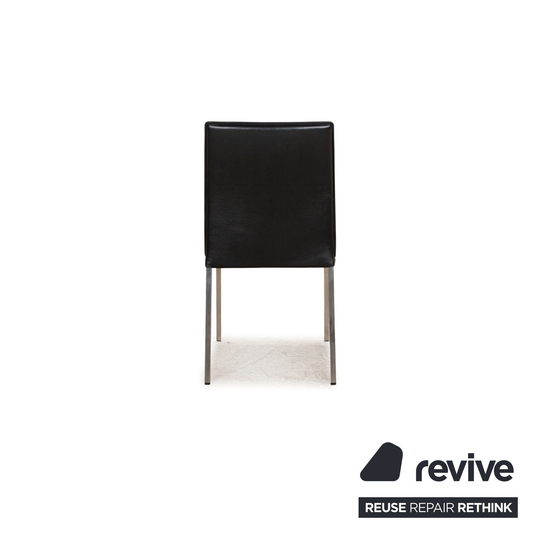 Set of 6 Ronald Schmitt Leather Chairs Black Dining Room