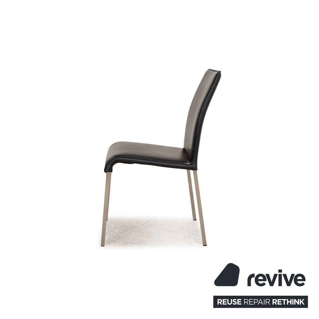 Set of 6 Ronald Schmitt Leather Chairs Black Dining Room