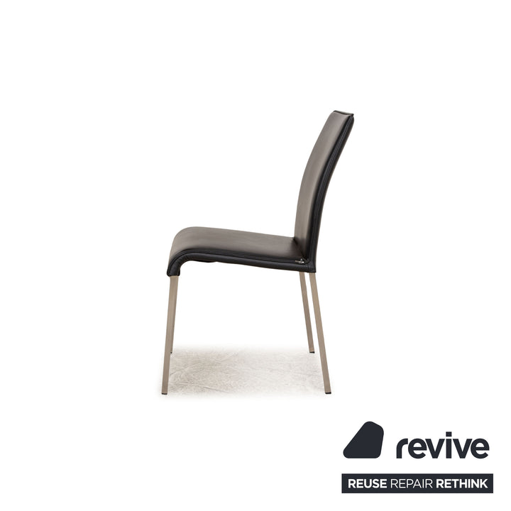 Set of 6 Ronald Schmitt Leather Chairs Black Dining Room