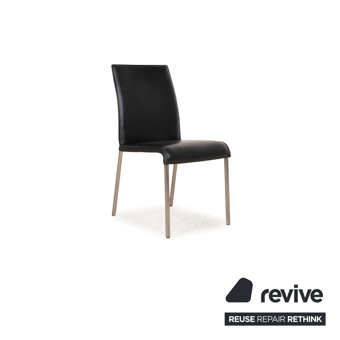 Set of 6 Ronald Schmitt Leather Chairs Black Dining Room