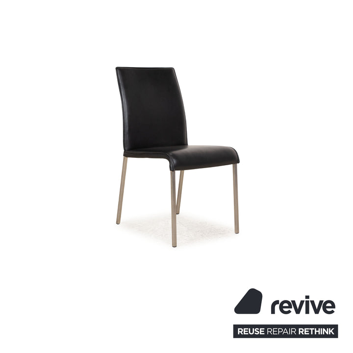 Set of 6 Ronald Schmitt Leather Chairs Black Dining Room