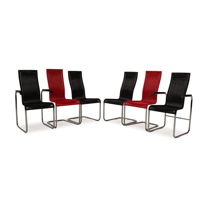 Set of 6 Tecta B25 wooden chairs black red