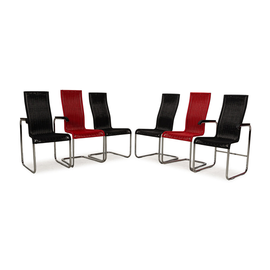 Set of 6 Tecta B25 wooden chairs black red