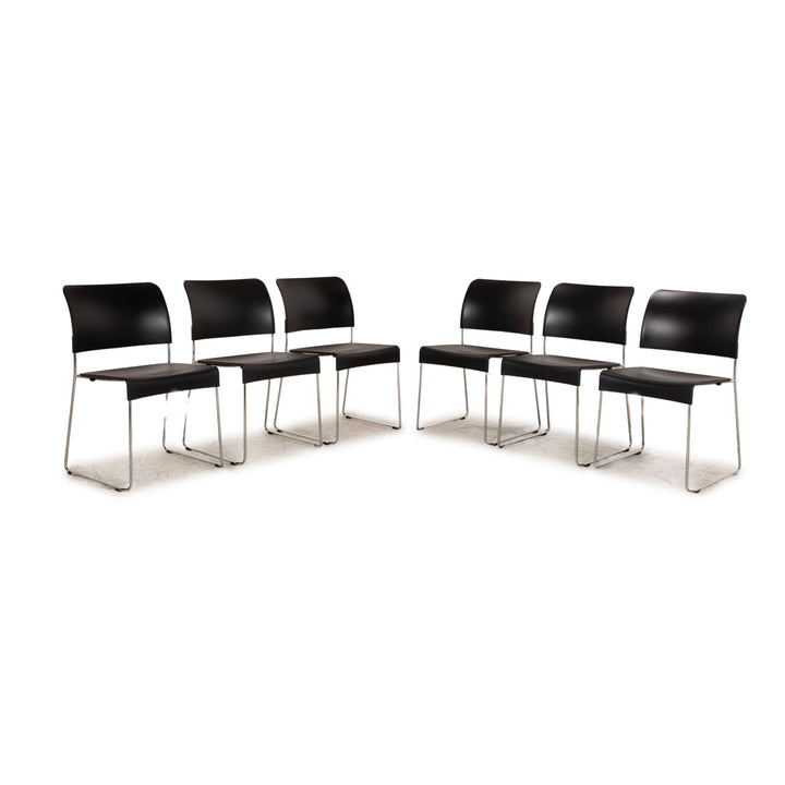 Set of 6 Vitra SIM plastic chairs black