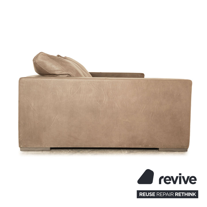 Baxter Budapest Leather Four Seater Grey Olive Sofa Couch