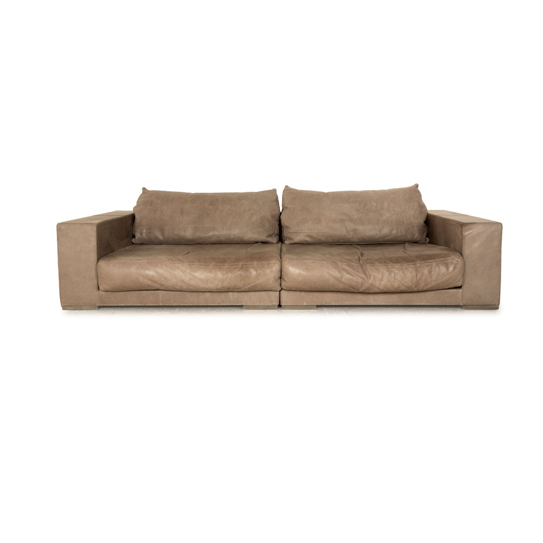 Baxter Budapest Leather Four Seater Grey Olive Sofa Couch