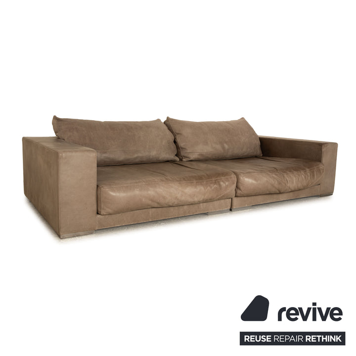 Baxter Budapest Leather Four Seater Grey Olive Sofa Couch