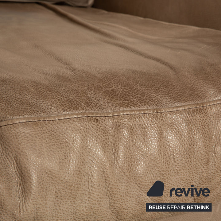 Baxter Budapest Leather Four Seater Grey Olive Sofa Couch