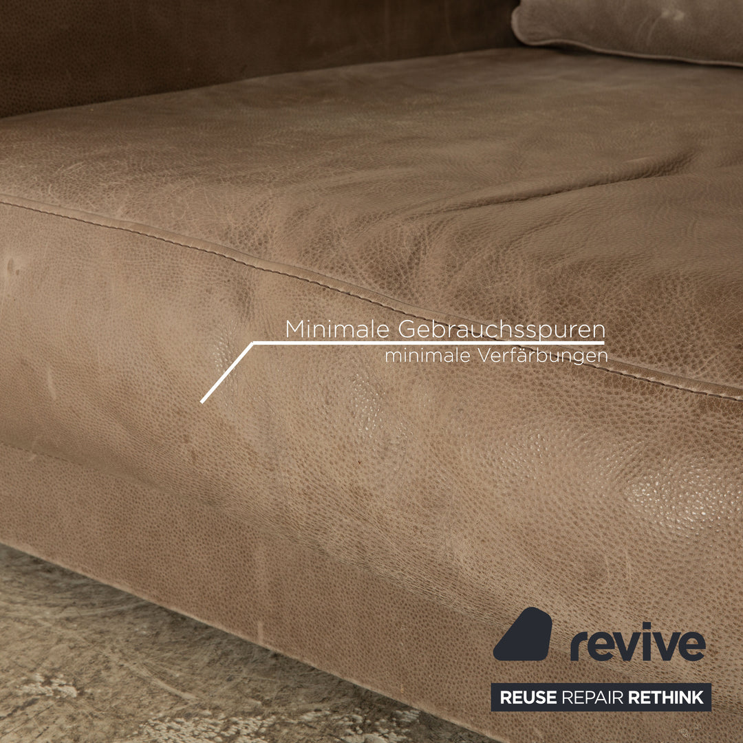 Baxter Budapest Leather Four Seater Grey Olive Sofa Couch
