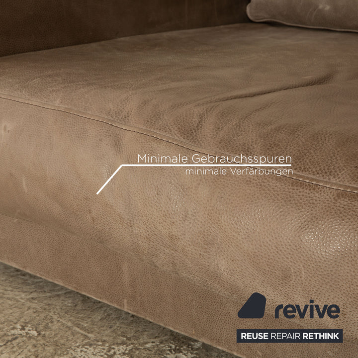 Baxter Budapest Leather Four Seater Grey Olive Sofa Couch