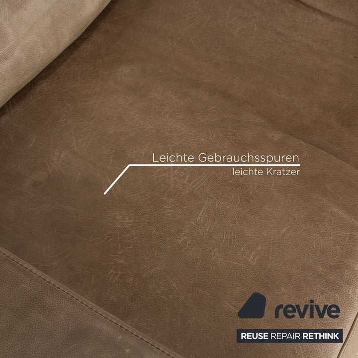 Baxter Budapest Leather Four Seater Grey Olive Sofa Couch