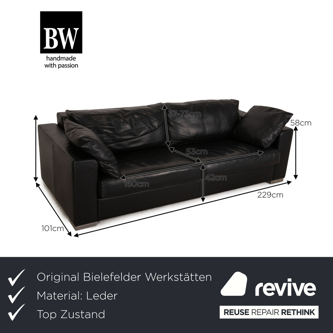 Bielefelder Werkstätten leather three-seater black sofa couch function