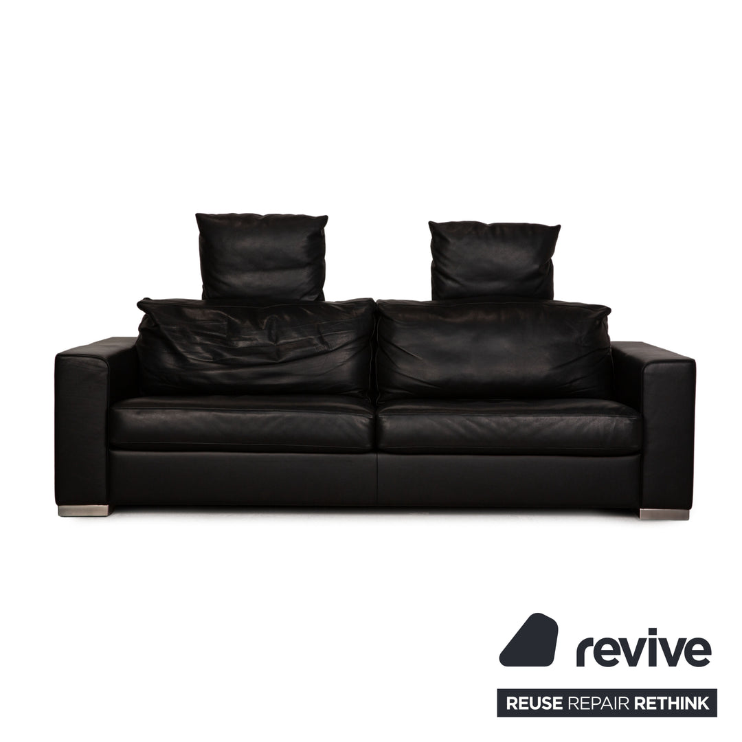 Bielefelder Werkstätten leather three-seater black sofa couch function