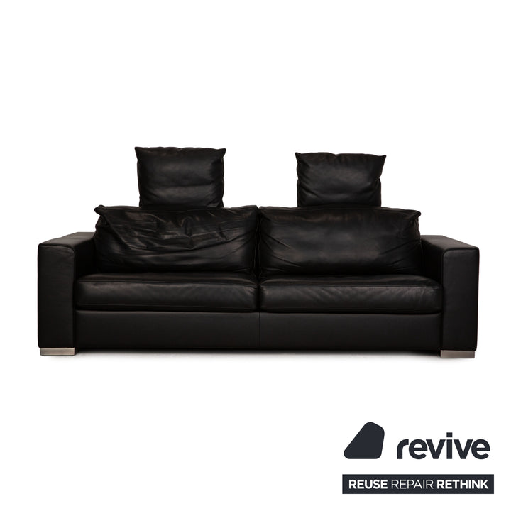Bielefelder Werkstätten leather three-seater black sofa couch function