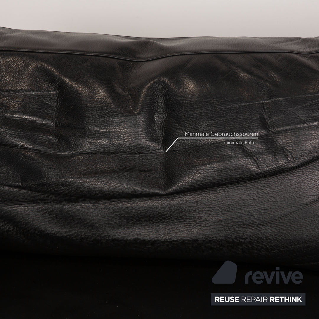 Bielefelder Werkstätten leather three-seater black sofa couch function
