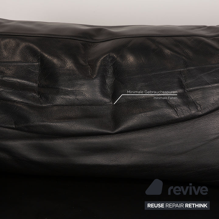 Bielefelder Werkstätten leather three-seater black sofa couch function