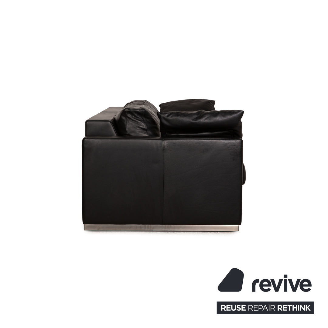 Bielefelder Werkstätten leather three-seater black sofa couch function