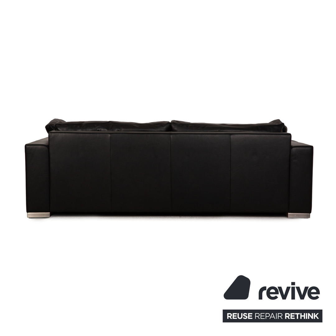 Bielefelder Werkstätten leather three-seater black sofa couch function