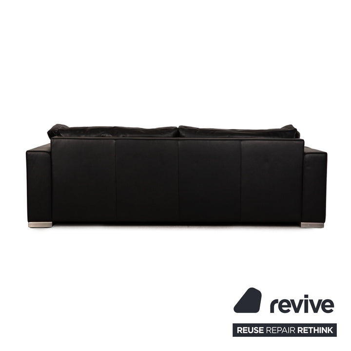 Bielefelder Werkstätten leather three-seater black sofa couch function