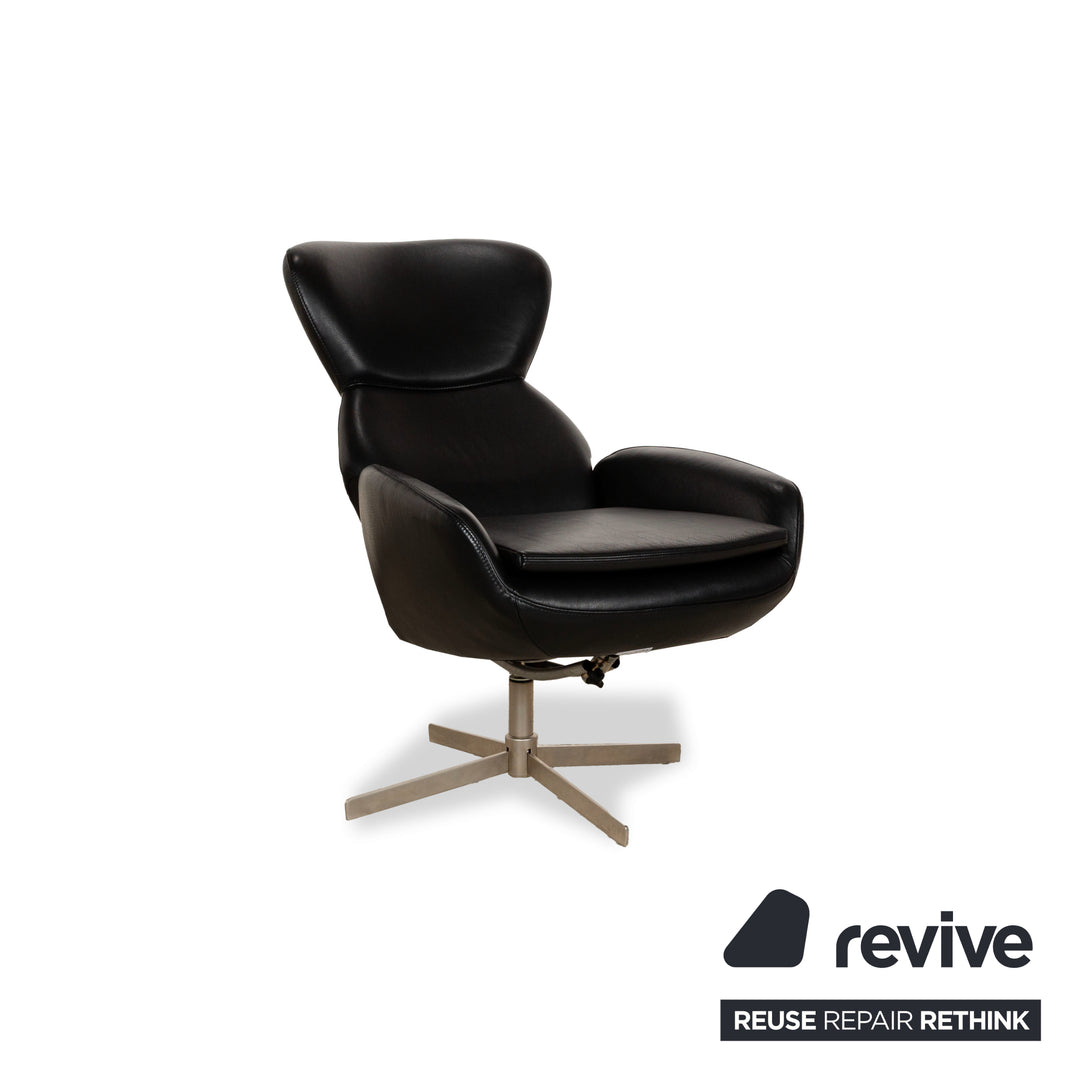 BoConcept Athena Relax Fauteuil en cuir Noir avec tabouret fonction manuelle