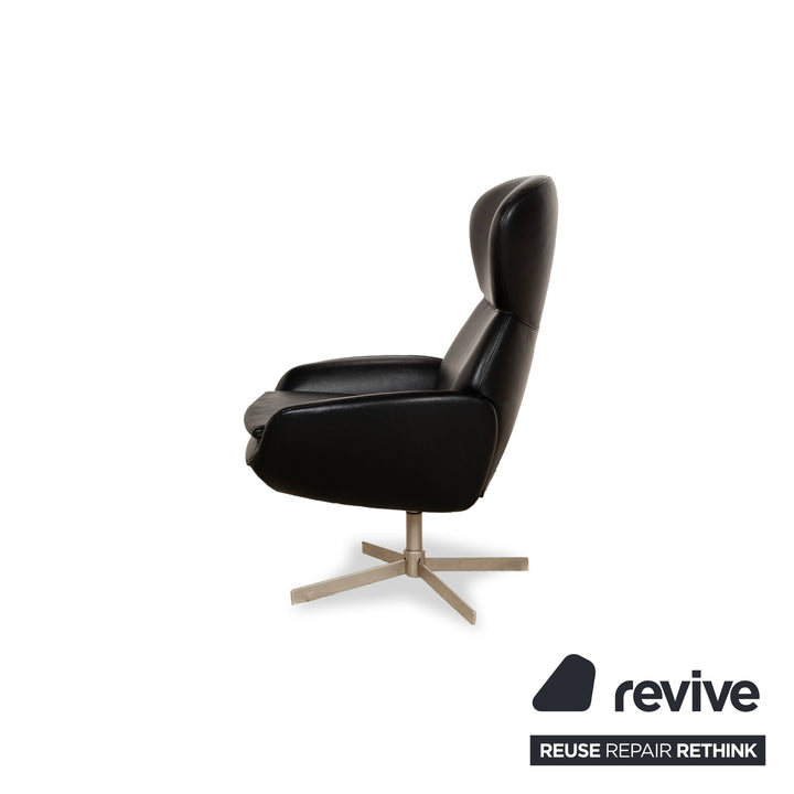 BoConcept Athena Relax Fauteuil en cuir Noir avec tabouret fonction manuelle