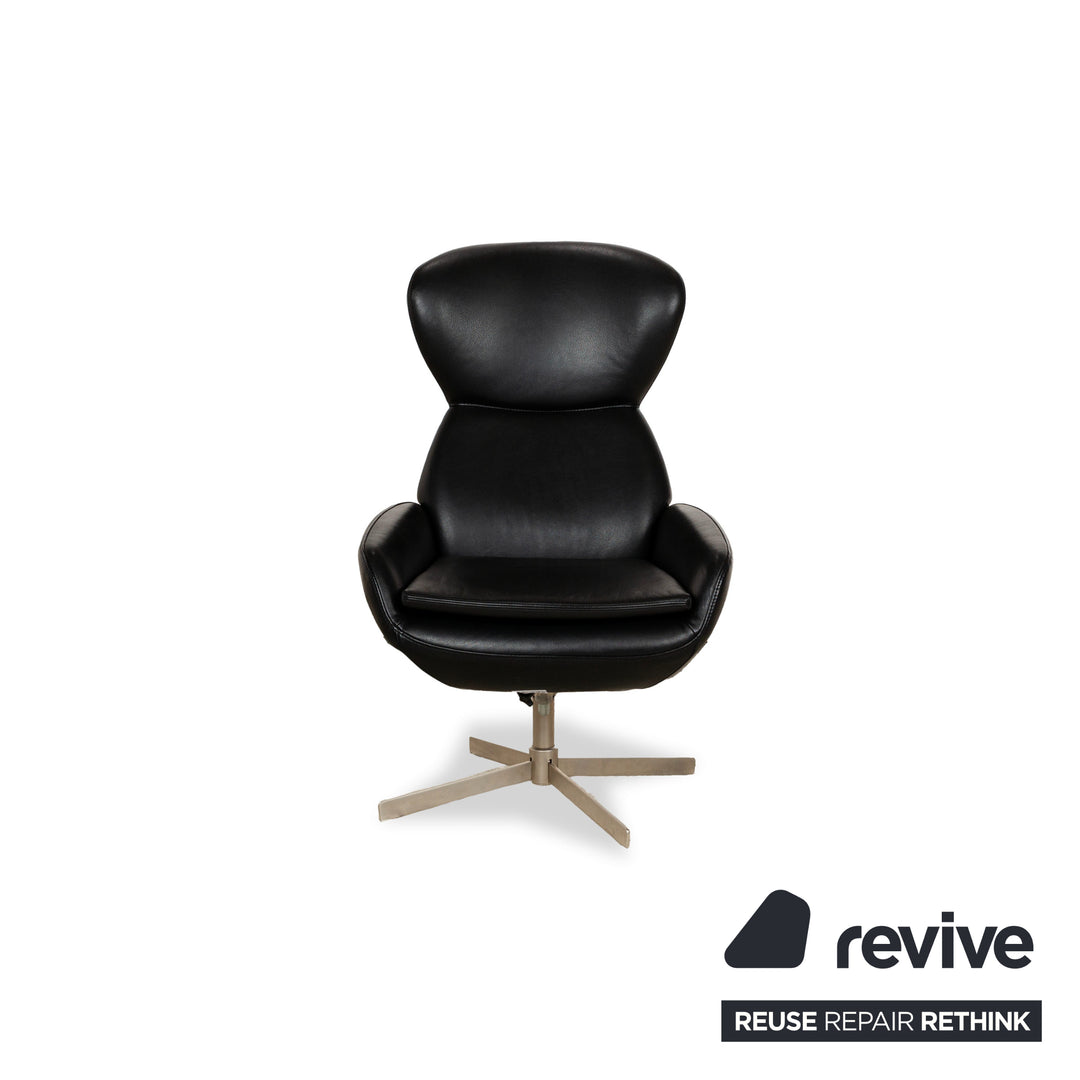 BoConcept Athena Relax Fauteuil en cuir Noir avec tabouret fonction manuelle