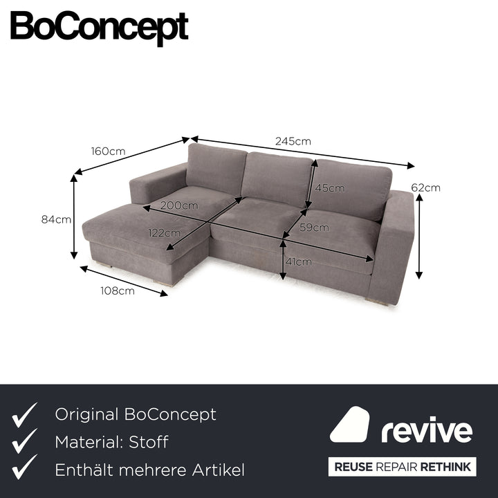 BoConcept Cenova Stoff Sofa Garnitur Grau Recamiere Links Ecksofa Hocker Couch