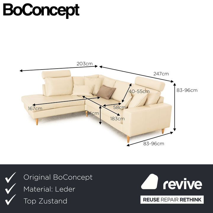 BoConcept Indivi Leder Ecksofa Creme inkl. Kopfstütze Recamiere Links Sofa Couch